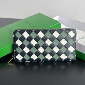 Replica Bottega Veneta Zip Long Wallet Green Grid