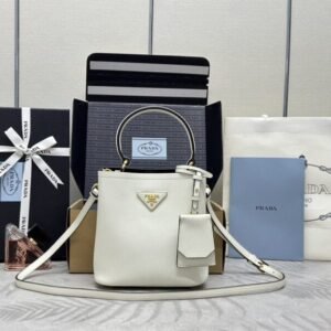 Replica Prada  Saffiano Black Bucket White