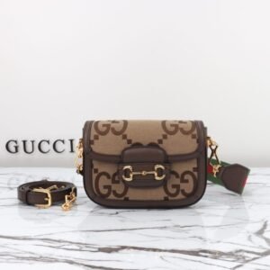 Replica Gucci Horsebit 1955  Double G Mini Brown Canvas